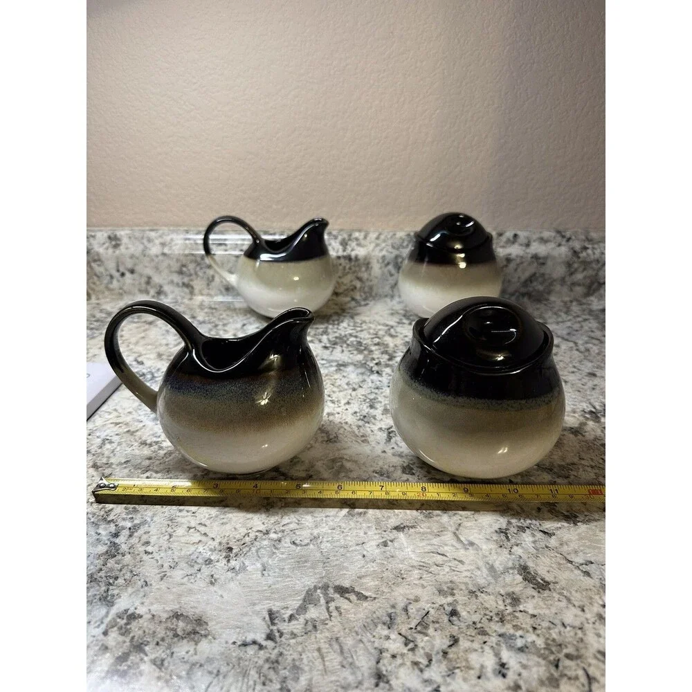 Sango Nova Black 4932 SUGAR BOWL WITH LID AND CREAMER